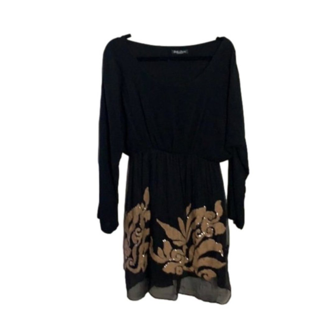 Bella Amore black crepe  scoop-neck dress.